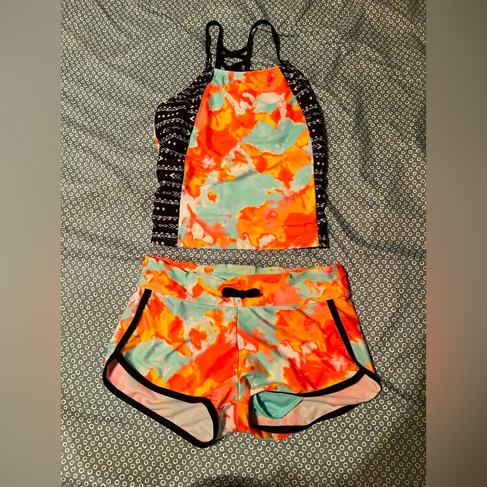 two piece colorful swimsuit